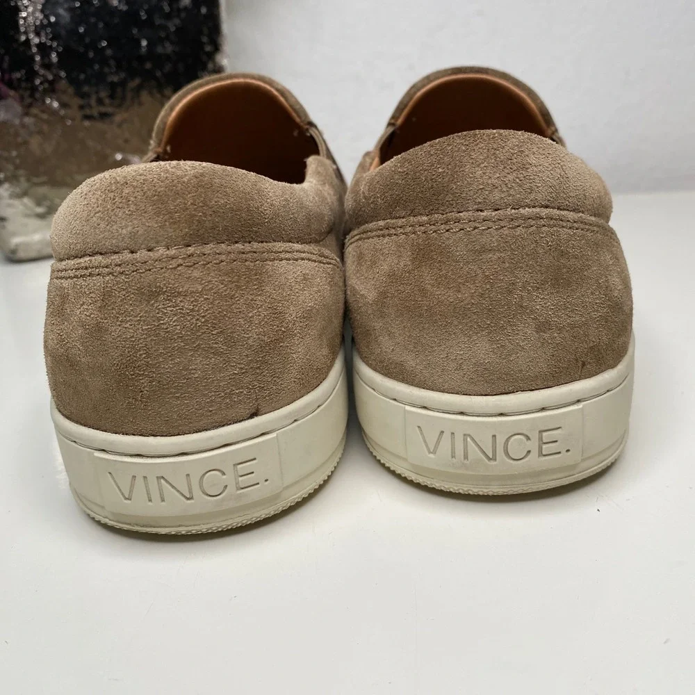 Vince Mens Ace Suede Perforated‎ Slip On Sneakers Tan Size 8 US/41 EU